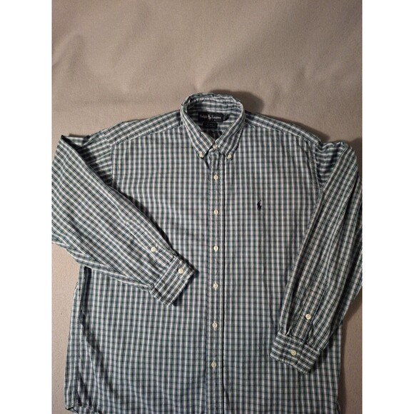 Ralph Lauren Shirt Men's L Blake OCBD Oxford Cloth Plaid  Blue Green Pony - Picture 2 of 6
